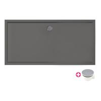 Douchebak Xenz Mariana | 160x100x4 cm | Incl.Afvoersifon-Chroom | Acryl | Rechthoekig | Antraciet mat - thumbnail