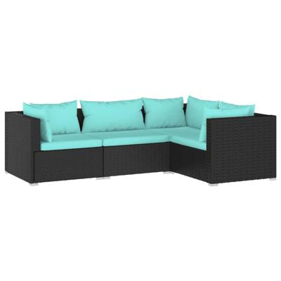 4-delige Loungeset met kussens poly rattan zwart