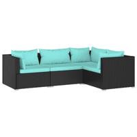 4-delige Loungeset met kussens poly rattan zwart - thumbnail