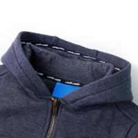 Kindervest met capuchon en rits 128 gemleerd donkerblauw - thumbnail