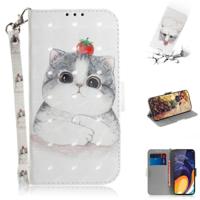3D gekleurde tekening schattig Cat patroon horizontale Flip lederen case voor Galaxy A60 met houder & card slots & portemonnee - thumbnail