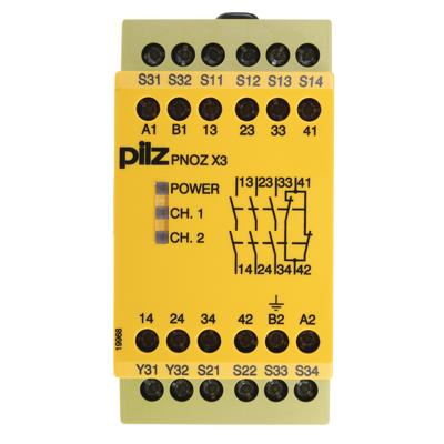 PILZ PNOZ X3 110VAC 24VDC 3n/o 1n/c 1so Veiligheidsschakelapparaat Voedingsspanning (num): 110 V/AC 3x NO, 1x NC (b x h x d) 45 x 87 x 121 mm 1 stuk(s)
