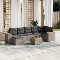 8-delige Loungeset met kussens poly rattan grijs - thumbnail