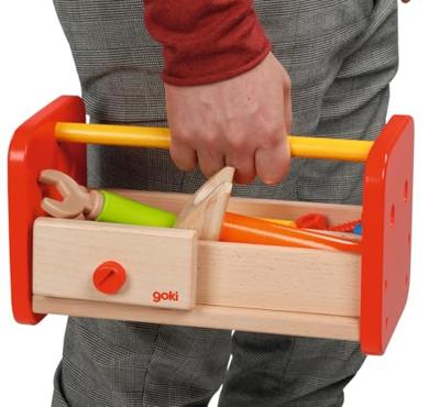 Goki houten werkbankje en gereedschapskist 2in1