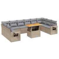 11-delige Tuinset met kussens poly rattan beige - thumbnail