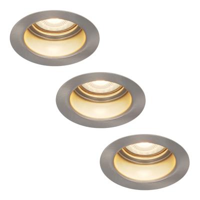 Set van 3 Mari - LED platte inbouwspots met lage inbouwdiepte - 6 Watt 570 Lumen - 2700K Warm wit - GU10 LED Module - Verzonken - Dimbaar - Rond - IP65 waterdicht - RVS