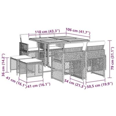 9-delige Tuinset met kussens poly rattan beige