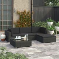 5-delige Loungeset met kussens poly rattan zwart - thumbnail