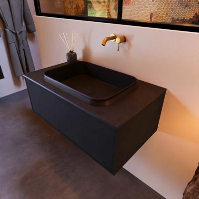 Badkamermeubelset Mondiaz Erin 80 cm met 1 Lade met RIDGE Wastafel Midden Urban Zonder Kraangaten Greeploos Mat Urban