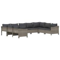 9-delige Loungeset met kussens poly rattan grijs - thumbnail