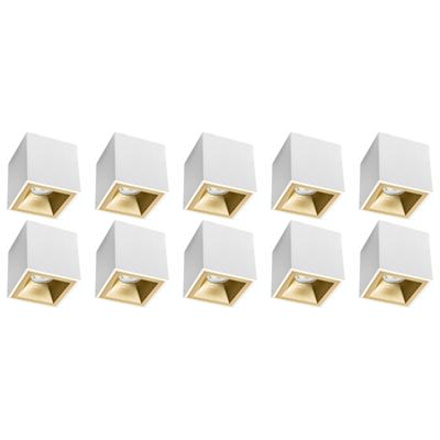Opbouwspot Vierkant GU10 - Mat Wit/Goud - Aluminium - 10 Stuks