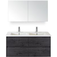 Porto Badmeubelset 120 cm - 4 Laden Black Oak - Keramische Wastafel Wit Slim met Spiegelkast - thumbnail