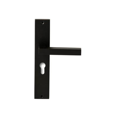 Hardbrass Deurkruk Geneve op rechthoekig langschild profielcilindergat 55mm - zwart