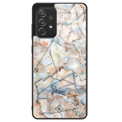 Samsung Galaxy A52 glazen hardcase - Marmer bruin blauw