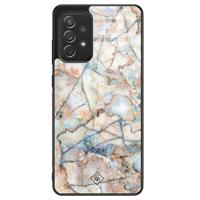 Samsung Galaxy A52 glazen hardcase - Marmer bruin blauw - thumbnail