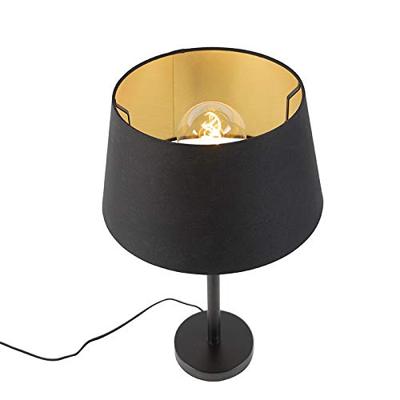QAZQA Klassieke tafellamp zwart met zwarte kap 32 cm - Simplo