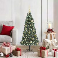 VidaXL Kunstkerstboom met verlichting en ballenset groen 120 cm pet - thumbnail