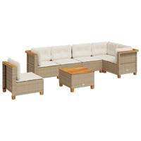 7-delige Loungeset met kussens poly rattan beige - thumbnail