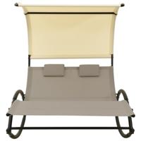 Ligbed tweepersoons met luifel textileen taupe en crèmekleurig - thumbnail