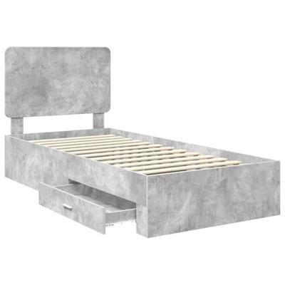 Bedframe met hoofdeinde Beton Grijs 75 x 190 cm Bewerkt hout