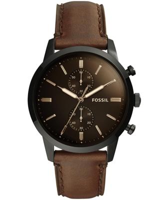 Fossil heren chronograaf Townsman bruin lederen band horloge FS5437