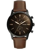 Fossil heren chronograaf Townsman bruin lederen band horloge FS5437 - thumbnail
