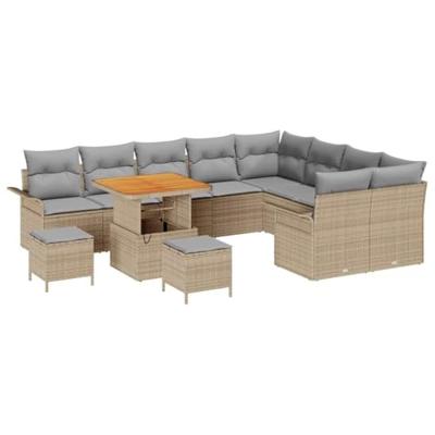 Tuinbankenset met kussen 12 pcs Beige poly rattan