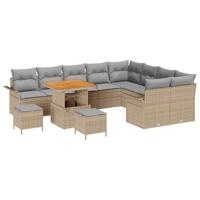 Tuinbankenset met kussen 12 pcs Beige poly rattan - thumbnail