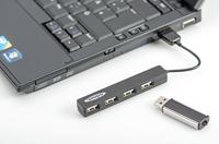 ednet 85040 Notebook USB 2.0 HUB, 4-poort, plug en play, compact ontwerp, geen extra stroomvoorziening nodig, datansnelheid tot 480 Mbit/s, zwart - thumbnail