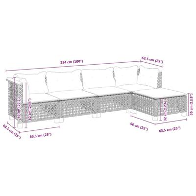5-delige Loungeset met kussens poly rattan grijs - thumbnail
