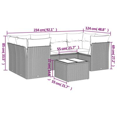 7-delige Loungeset met kussens poly rattan zwart - thumbnail
