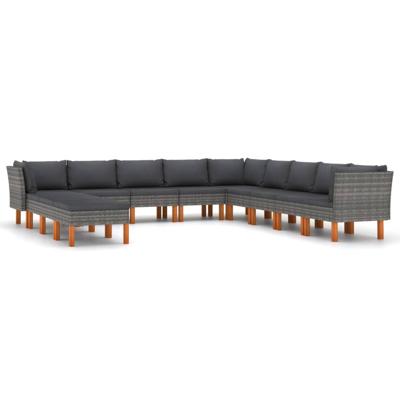 12-delige Loungeset met kussens poly rattan grijs