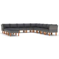 12-delige Loungeset met kussens poly rattan grijs - thumbnail
