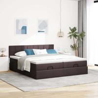 Ottoman bed met matrassen 200x200cm stof donkerbruin - thumbnail