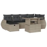 7-delige Loungeset met kussens poly rattan lichtgrijs - thumbnail