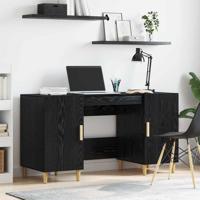 Bureau met plank Zwart Eiken 140 x 50 x 75 cm Bewerkt hout - thumbnail
