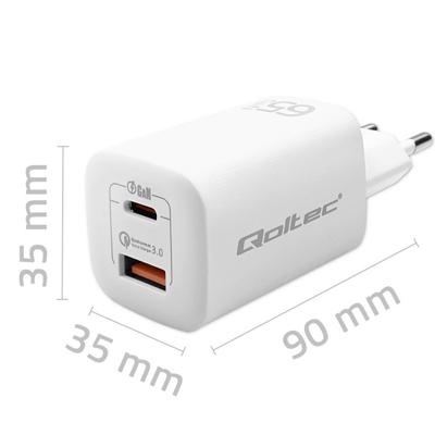 Qoltec 50765 oplader voor mobiele apparatuur Laptop, Draagbare game console, Powerbank, Smartphone, Smartwatch, Tablet Wit AC Snel opladen Binnen