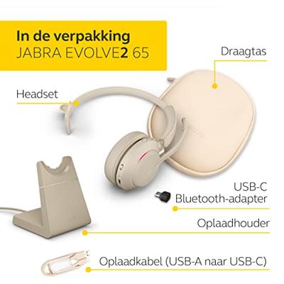 Jabra Evolve2 65 MS Mono Link380c - draadloze oortelefoon met standaard, beige