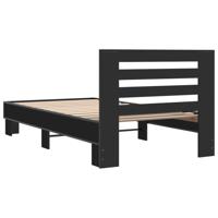 Bedframe LED bewerkt hout metaal zwart 140x190 cm - thumbnail