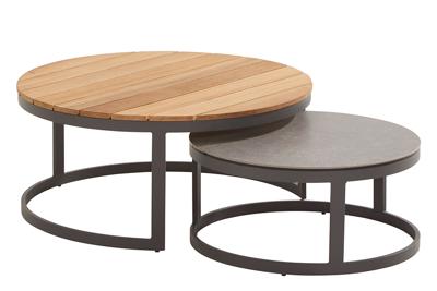 Stonic Set Of 2 Coffee Tables 80cm And 60cm With Teak/Ceramic