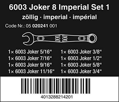Wera 05020241001 6003 Joker 8 Imperial Set 1 Ring-steeksleutelset 11-delig Sleutelbreedte (metrisch) 8 - 31 mm Sleutelbreedte (inch) 1/2 - 11/16 - thumbnail