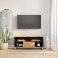 Tv-meubel 100x33,5x46 cm massief mangohout bruin en zwart - thumbnail