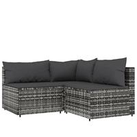 4-delige Loungeset met kussens poly rattan grijs - thumbnail