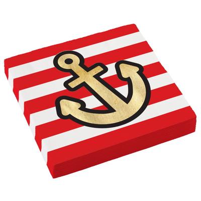 Servetten Piraten Rood/Wit Anker (16st)