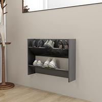 VidaXL Wandschoenenkast 80x18x60 cm bewerkt hout hoogglans grijs - thumbnail