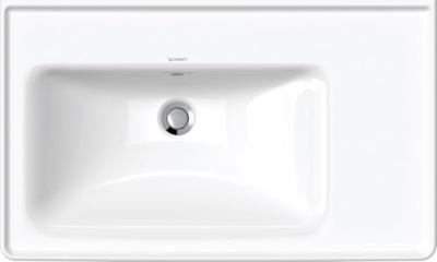 Wastafel Duravit D-Neo Rand Overloop Kraanvlak Zonder Kraangat 80 cm Hoogglans Wit Links - thumbnail