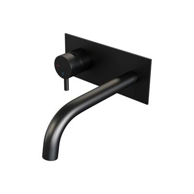 Black Edition inbouw wastafelmengkraan met gebogen uitloop en afdekplaat B2 mat zwart Black Edition inbouw wastafelmengkraan met gebogen uitloop en afdekplaat B2 mat zwart