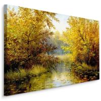 Schilderij - Rivier door het Bos, Herfst, Premium Print op Canvas - thumbnail