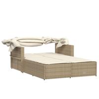 Ligbed 2-persoons met luifel en kussens poly rattan beige - thumbnail
