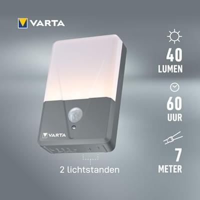 Varta 16634101421 Motion Sensor Outdoor Light Campinglamp LED 40 lm werkt op batterijen 60 g Grijs